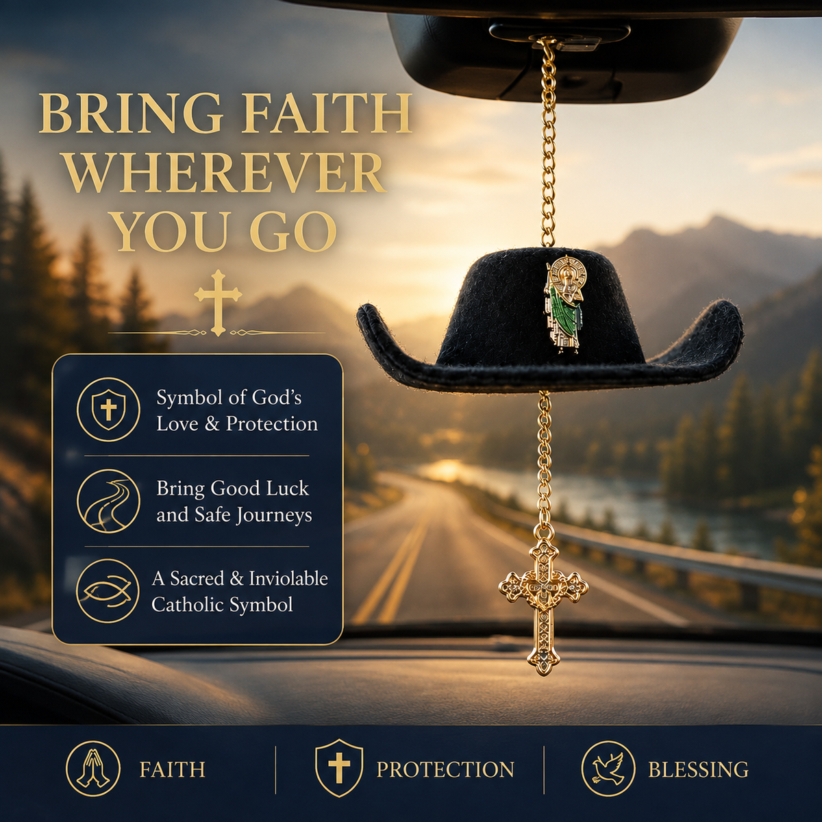 🔥 Limited Time 49% OFF - 🤠 Cowboy Hat Baptism Car Charm – Drive With Faith, Protection & Blessings Every Mile