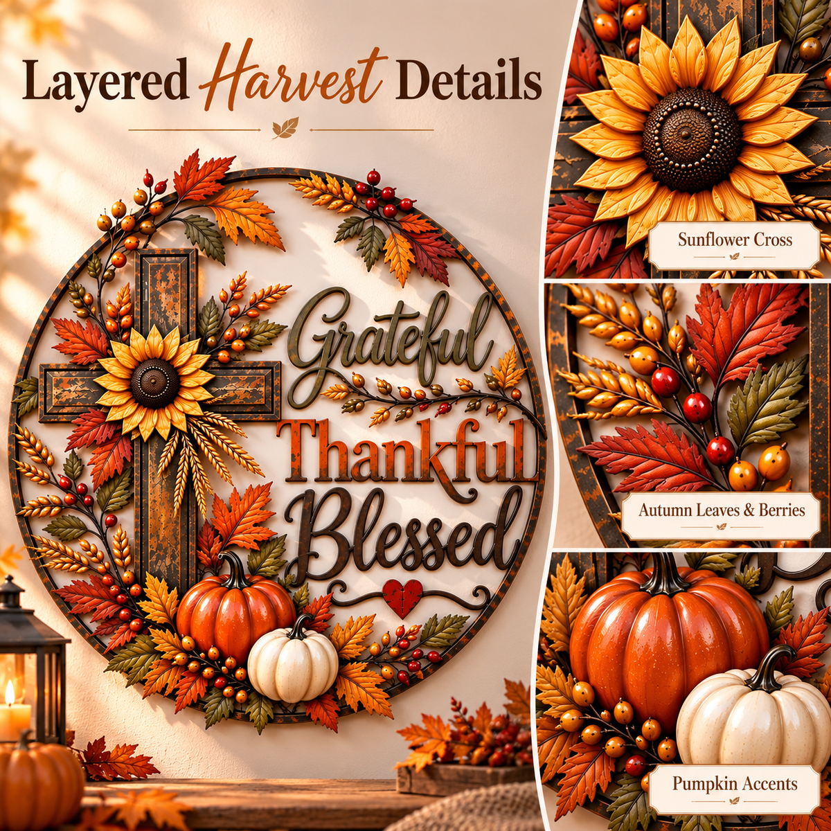 Autumn cross sunflower pumpkin detail