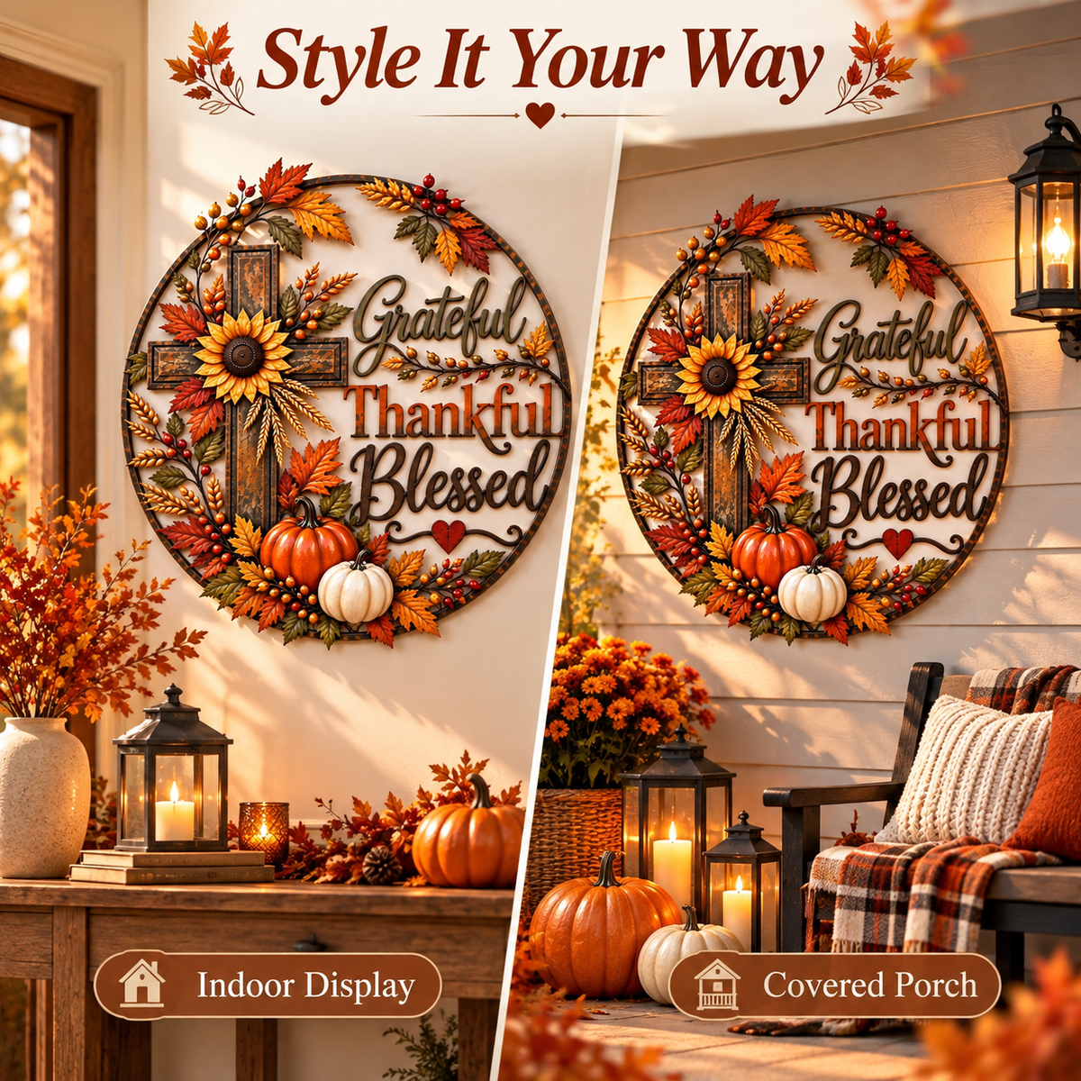Autumn metal wall decor indoor and covered porch