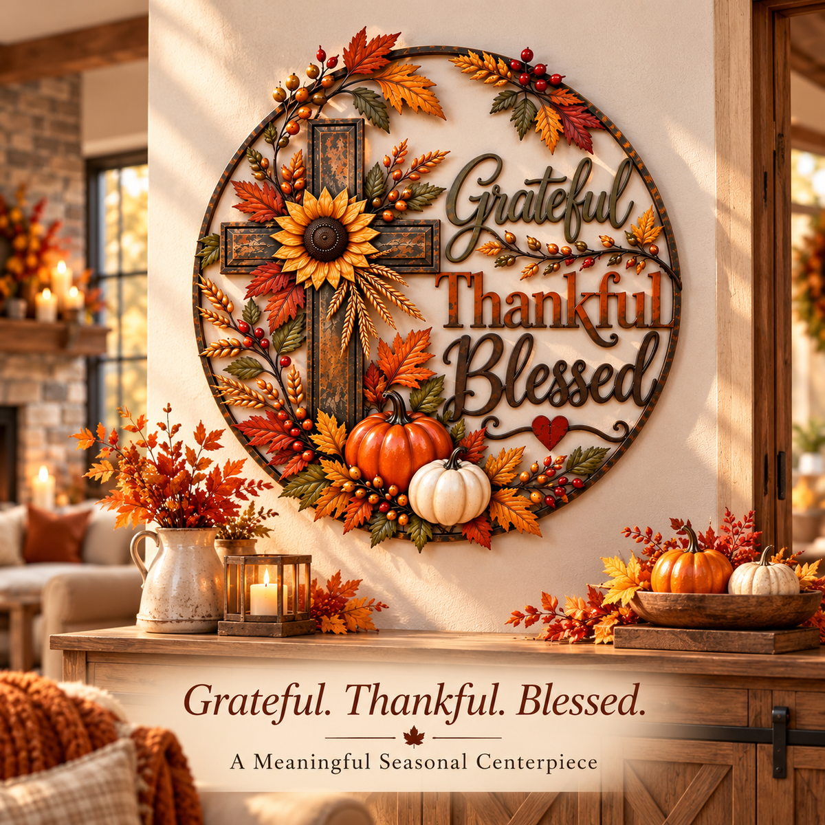 Grateful Thankful Blessed autumn centerpiece