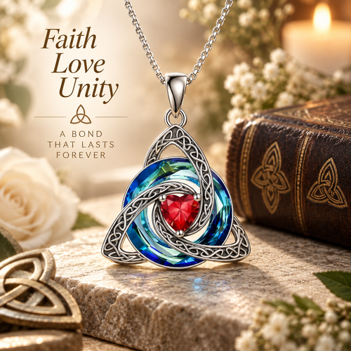 💎❤️Celtic Trinity Knot Necklace - Meaningful Faith Love Unity Pendant Gift with Crystal Heart & Adjustable Chain
