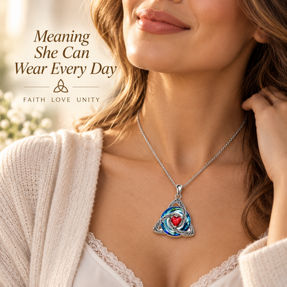 💎❤️Celtic Trinity Knot Necklace - Meaningful Faith Love Unity Pendant Gift with Crystal Heart & Adjustable Chain