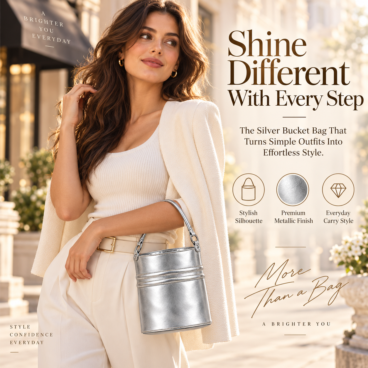 ✨ Silver Bucket Bag – Chic Slouchy Shoulder Bag for Everyday Style