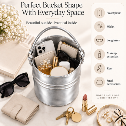✨ Silver Bucket Bag – Chic Slouchy Shoulder Bag for Everyday Style