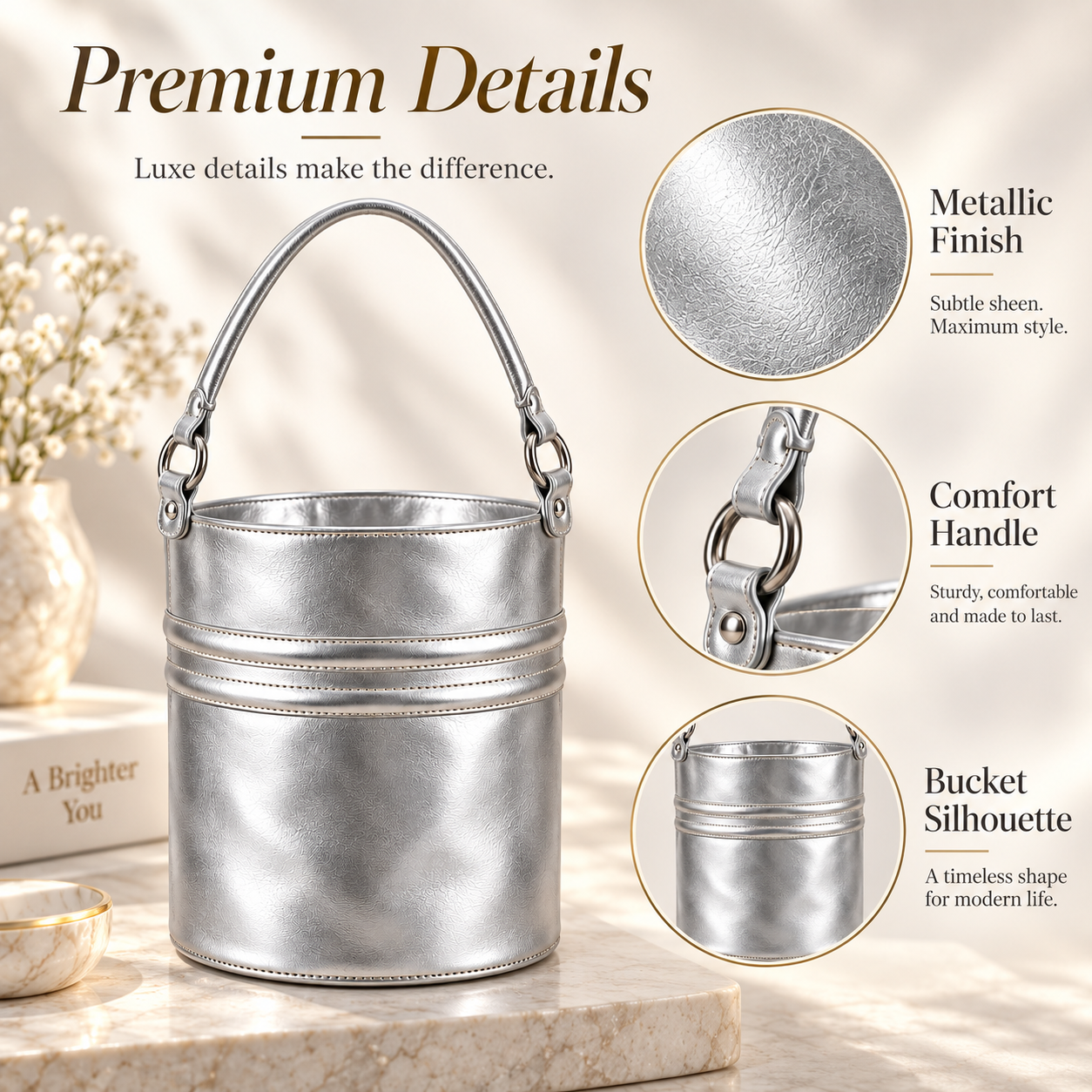 ✨ Silver Bucket Bag – Chic Slouchy Shoulder Bag for Everyday Style