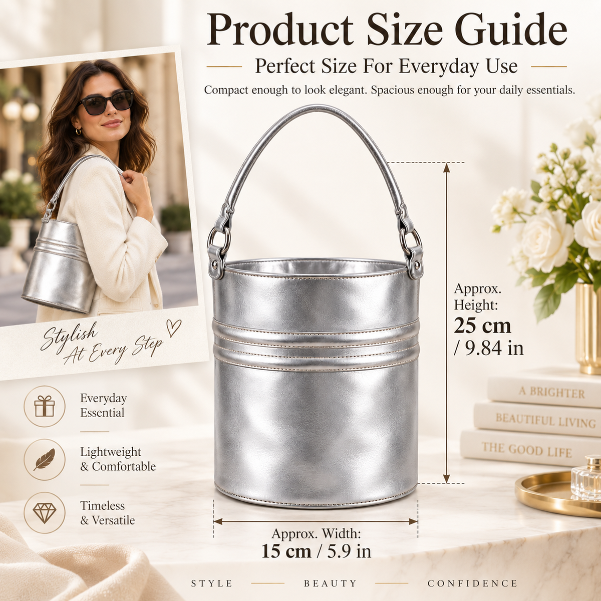 ✨ Silver Bucket Bag – Chic Slouchy Shoulder Bag for Everyday Style
