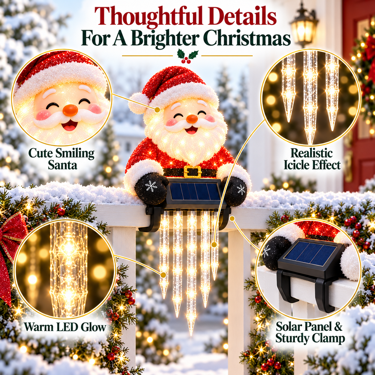 🎄49% OFF🎄 Santa Magic Glow™ - Solar Santa Icicle Fence Light ✨ Christmas Porch Decoration