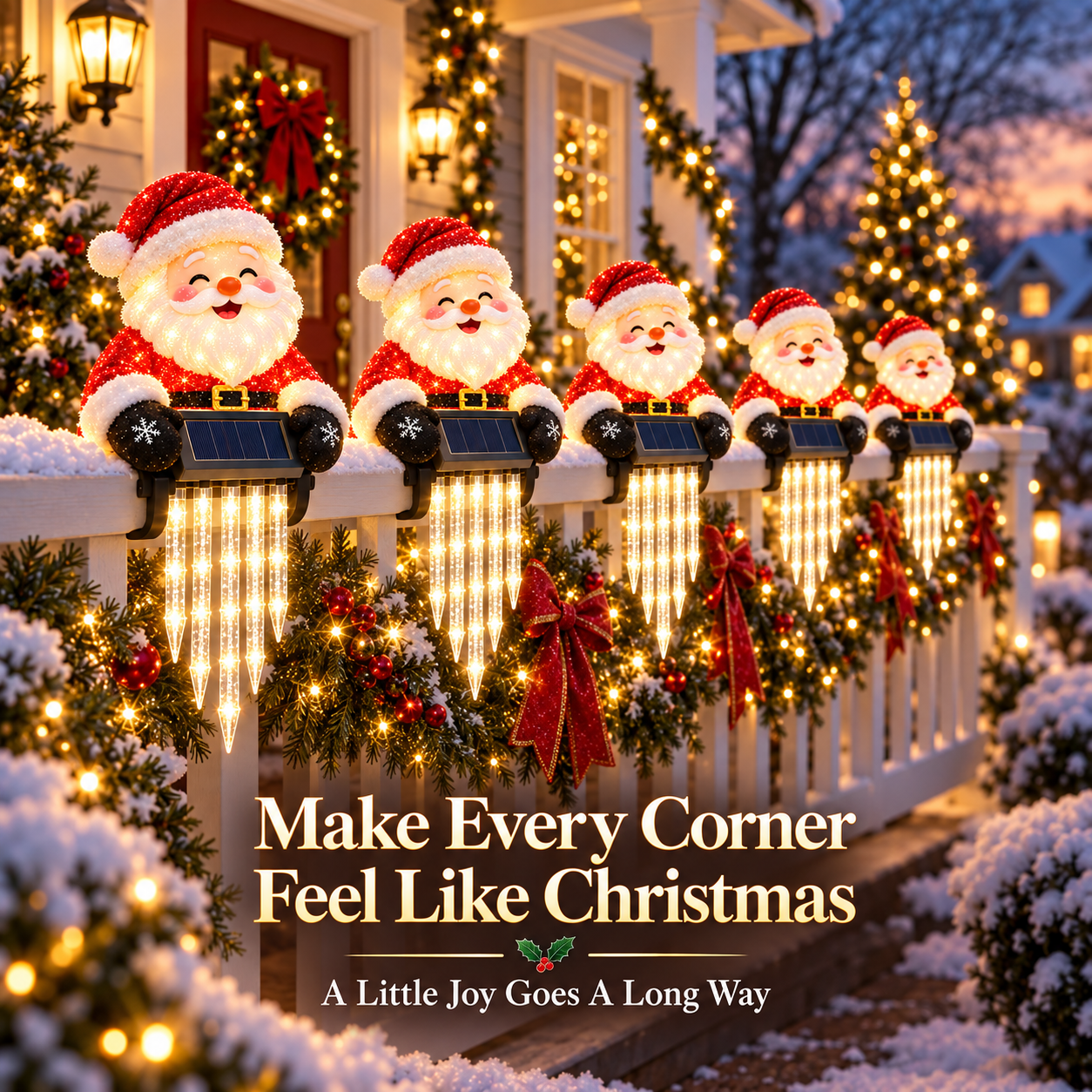 🎄49% OFF🎄 Santa Magic Glow™ - Solar Santa Icicle Fence Light ✨ Christmas Porch Decoration