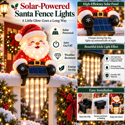 🎄49% OFF🎄 Santa Magic Glow™ - Solar Santa Icicle Fence Light ✨ Christmas Porch Decoration