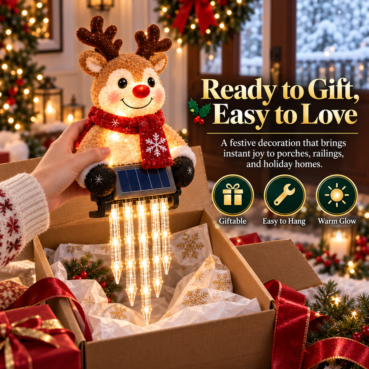 🎄49% OFF🎄 Reindeer Magic Glow™ - Sparkling Icicle LED Solar Christmas Fence Light🦌✨
