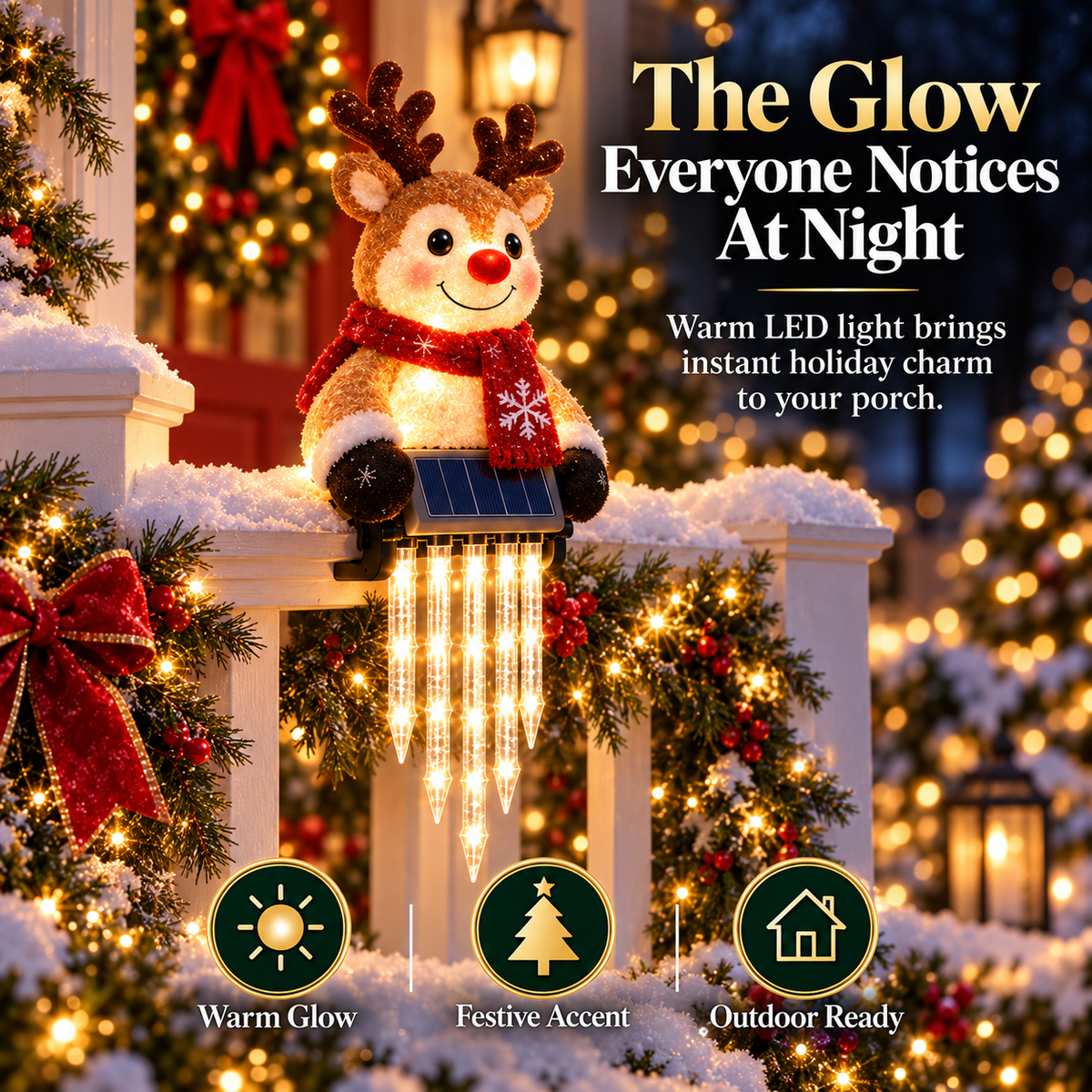 🎄49% OFF🎄 Reindeer Magic Glow™ - Sparkling Icicle LED Solar Christmas Fence Light🦌✨