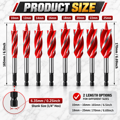 🔥 8PCS Self-Feed Wood Auger Drill Bit Set – Fast, Clean & Effortless Drilling For Every Woodworking Project