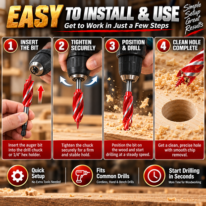 🔥 8PCS Self-Feed Wood Auger Drill Bit Set – Fast, Clean & Effortless Drilling For Every Woodworking Project