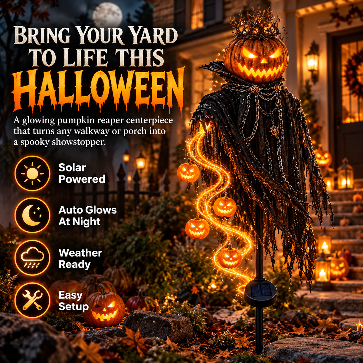 🎃 Halloween Pumpkin Soul Reaper™ Animated Garden Light – Bring Your Yard To Life After Dark