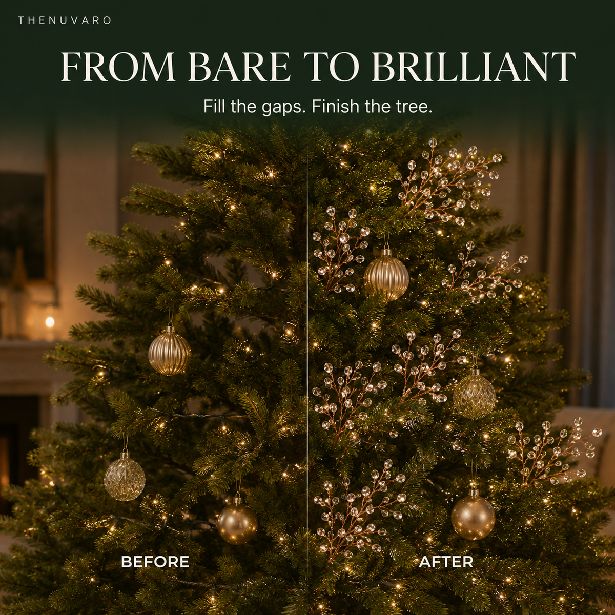 ✨Beaded Christmas Tree Branch Picks – Instant Sparkle & Fuller Holiday Décor