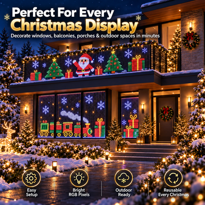 🎄 Smart RGB Pixel LED Curtain Lights | App-Controlled Dynamic Holiday Light Show for Outdoor Home Decoration