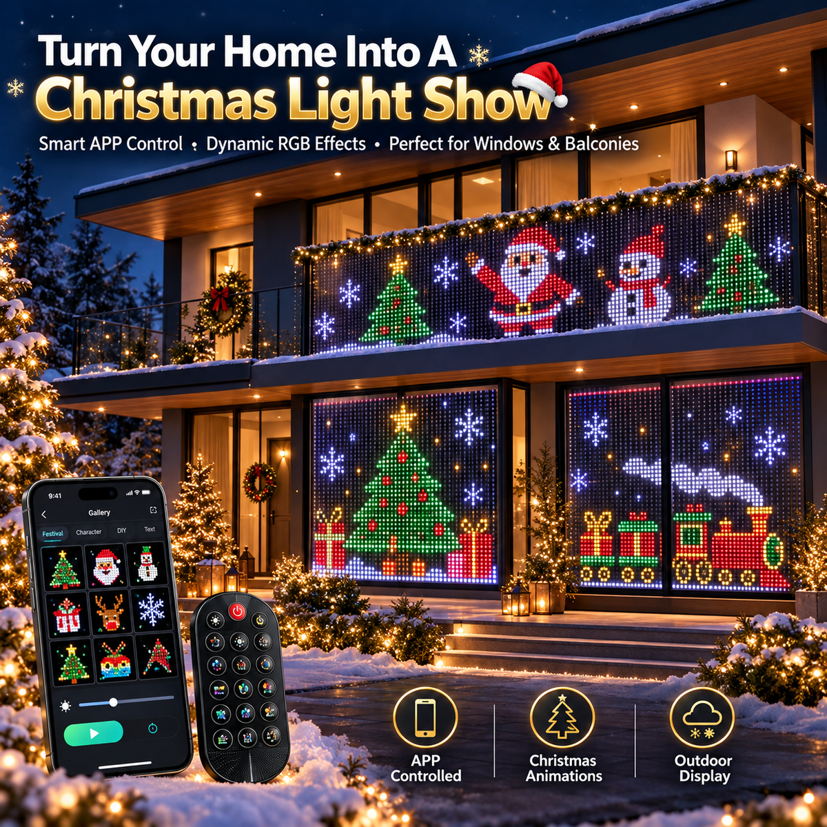 Smart RGB Pixel LED Curtain Lights Christmas display