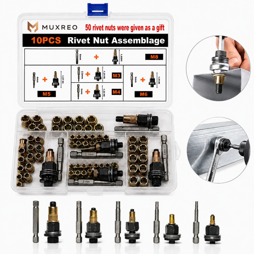 🏆LAST DAY SALE 49% OFF🛠️Head Rivet Nut Tool, M3 M4 M5 M6 M8 Rivnut Kit,Carbon Steel Rivnut Set