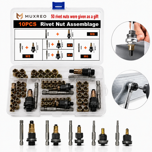 🏆LAST DAY SALE 49% OFF🛠️Head Rivet Nut Tool, M3 M4 M5 M6 M8 Rivnut Kit,Carbon Steel Rivnut Set