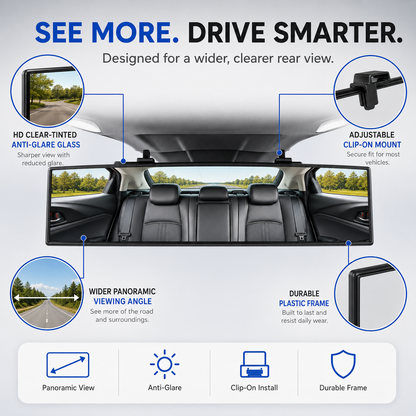 🔥Last Day 49% OFF - 🚗 Panoramic Rear View Mirror | Wider View, Safer Driving Clip-On Car Mirror