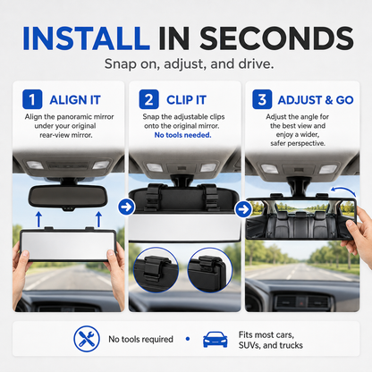 🔥Last Day 49% OFF - 🚗 Panoramic Rear View Mirror | Wider View, Safer Driving Clip-On Car Mirror