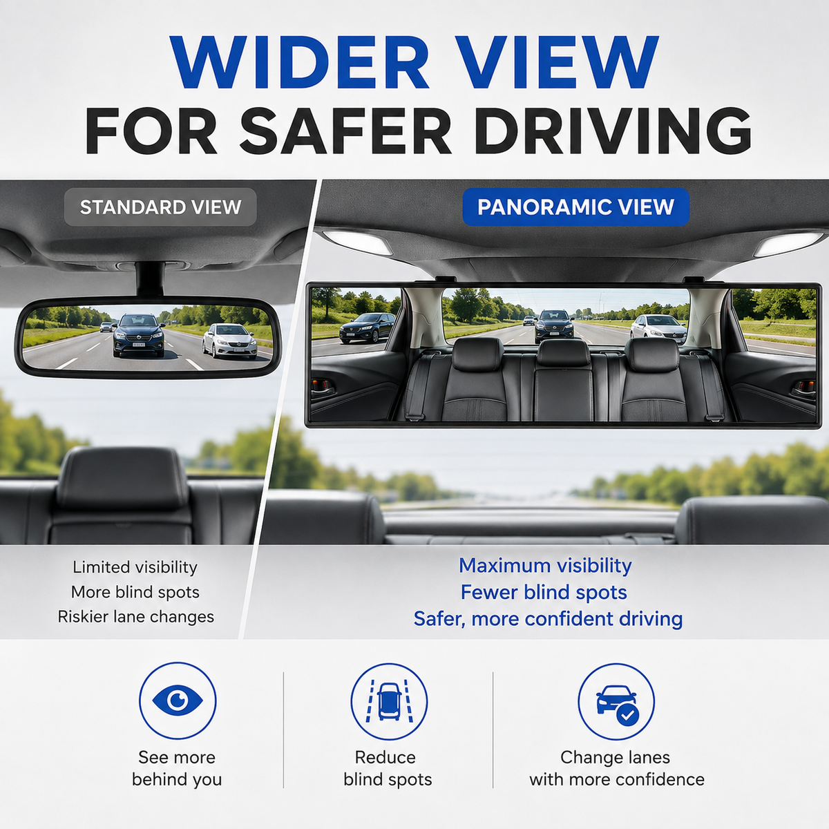 🔥Last Day 49% OFF - 🚗 Panoramic Rear View Mirror | Wider View, Safer Driving Clip-On Car Mirror