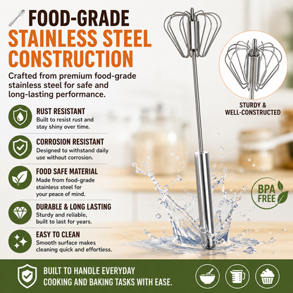 🔥 Last Day 49% OFF - 🥄 Hand-Push Rotary Whisk | Fast Mixing With Less Effort