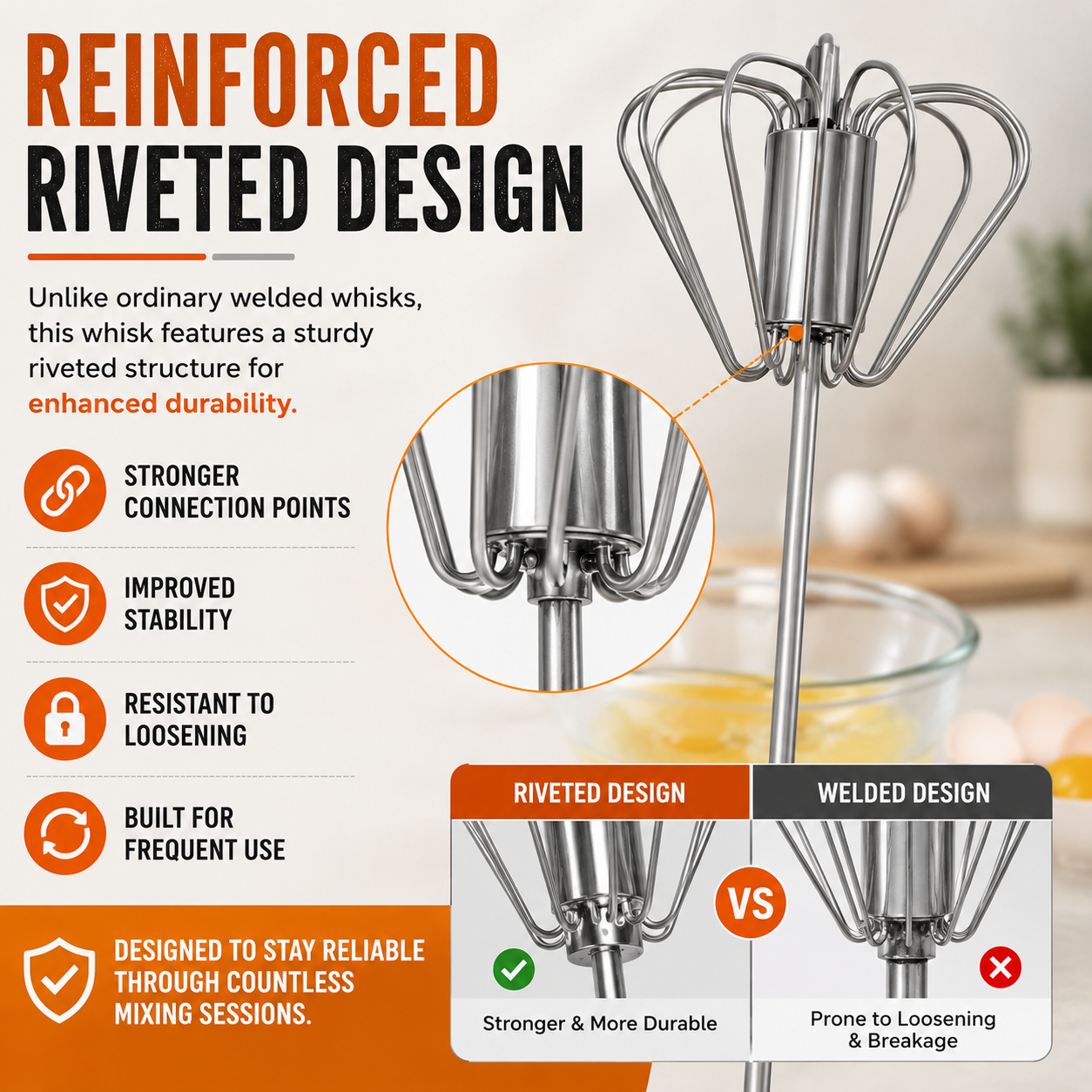 🔥 Last Day 49% OFF - 🥄 Hand-Push Rotary Whisk | Fast Mixing With Less Effort