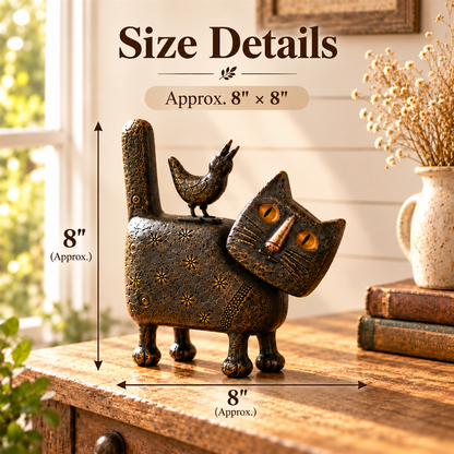 Rustic Folk-Art Cat Figurine – A Whimsical Handmade Accent Full Of Vintage Charm