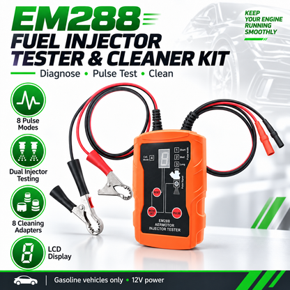 EM288 Fuel Injector Tester & Cleaner Kit – 8 Pulse Modes with Dual Injector Testing