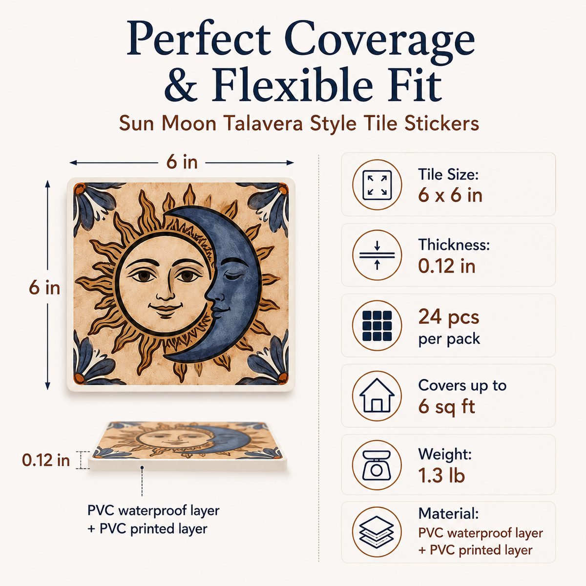 🔥 Limited Time 49% OFF - ✨ Sun Moon Talavera Tile Stickers – Transform Your Space Into A Boho Dream In Minutes