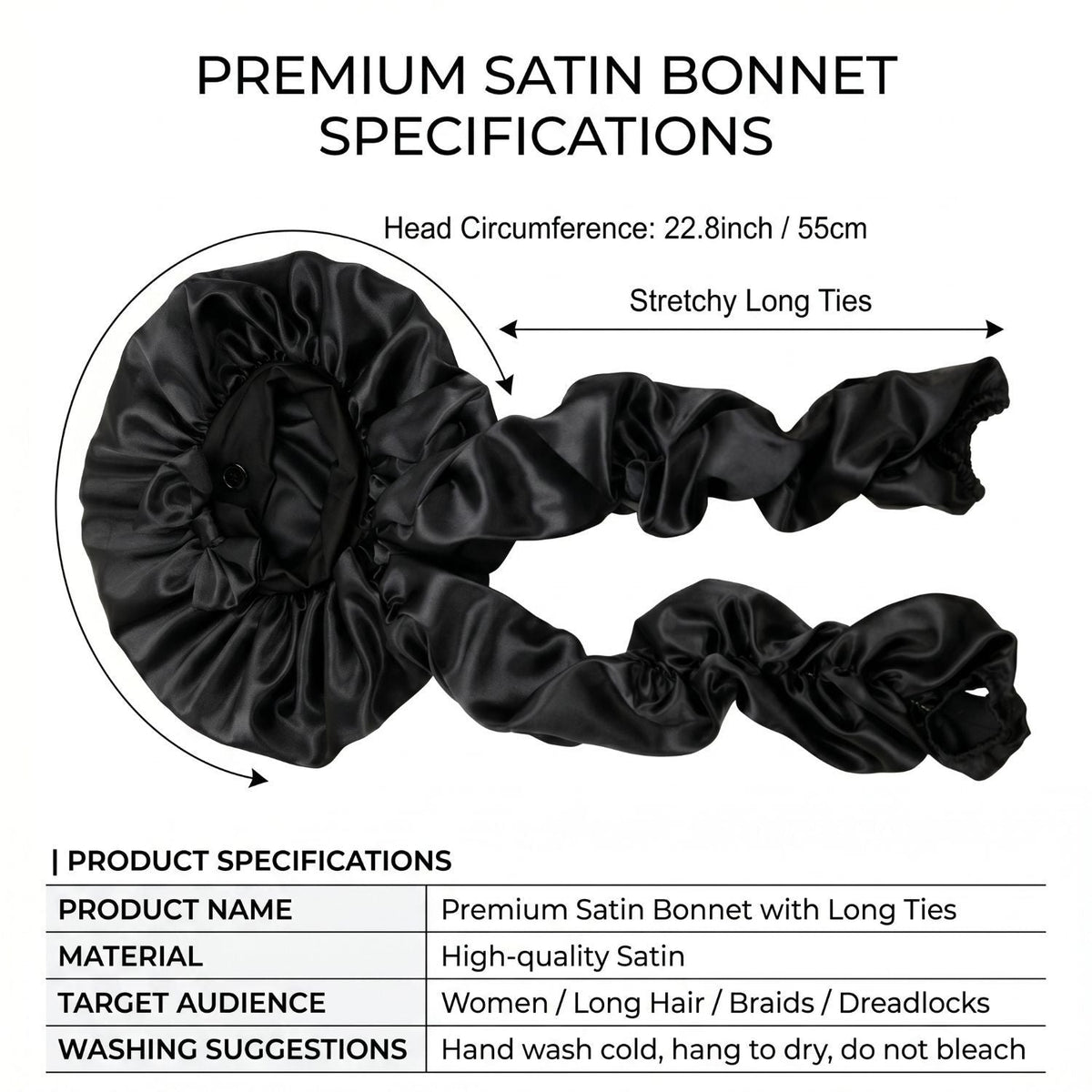 Satin Sleep Bonnet with Long Curling Ribbons for Heatless Curls