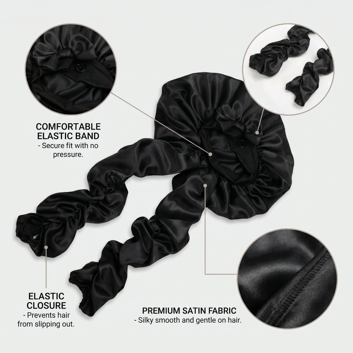 Satin Sleep Bonnet with Long Curling Ribbons for Heatless Curls