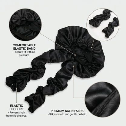 Satin Sleep Bonnet with Long Curling Ribbons for Heatless Curls