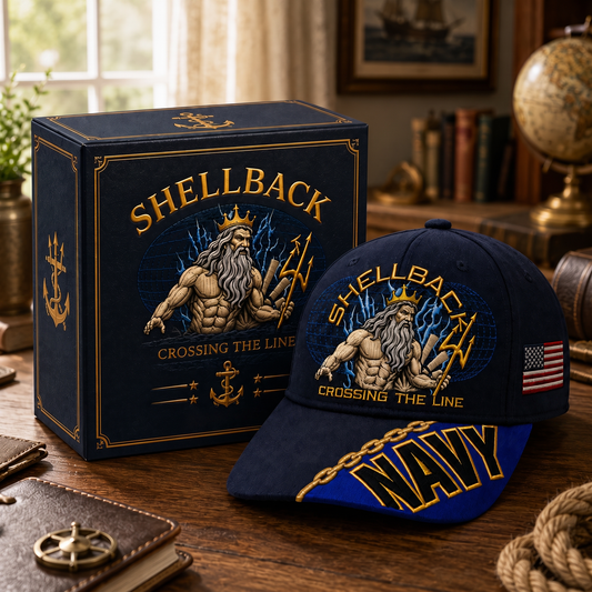 🔥SHELLBACK “Crossing The Line” Navy Embroidered Cap 🇺🇸
