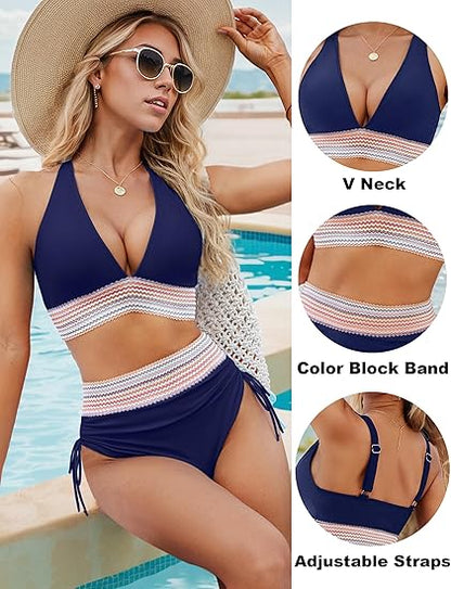 🎁Last Day 49% Off - 2026 High Waisted Tummy Control Color Block Bikini Sets