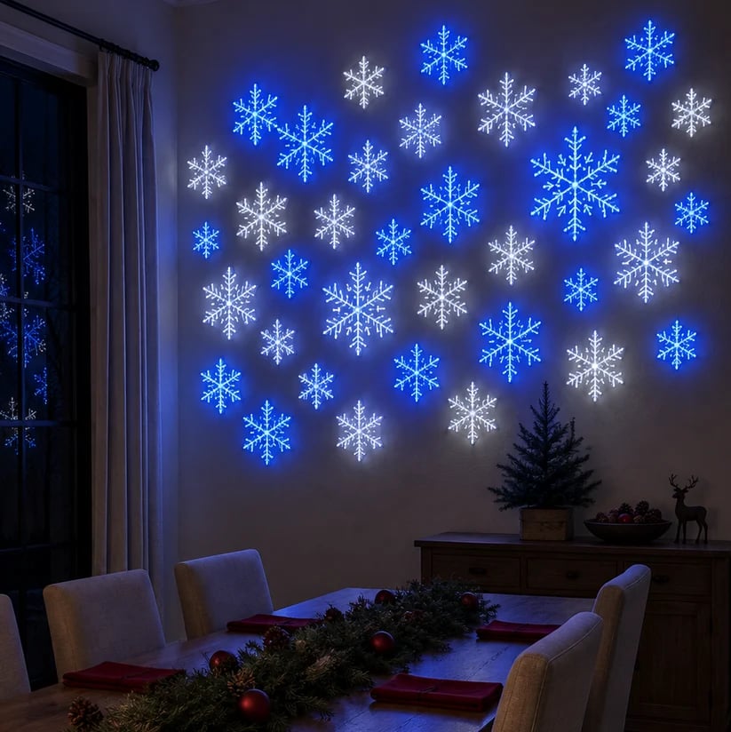 ❄️ 12PCS LED Snowflake Wall Lights – Peel & Stick Winter Wonderland Christmas Decor🎄