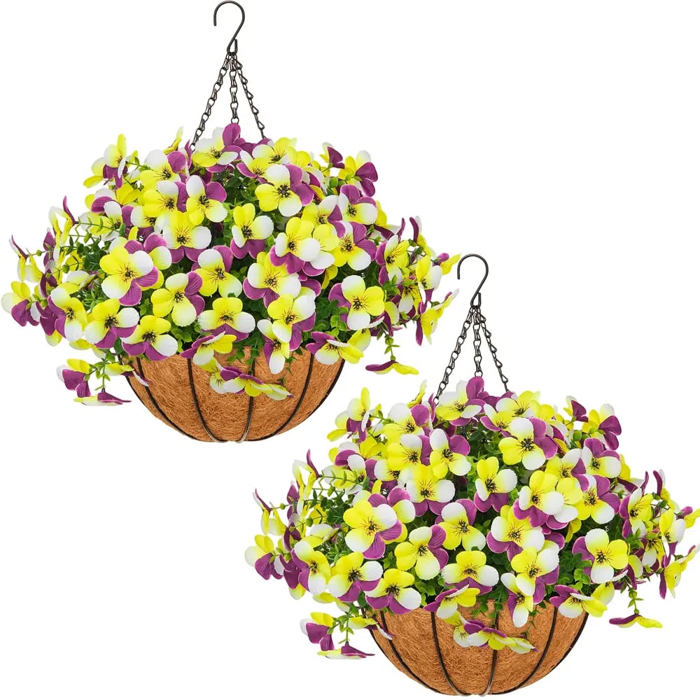 💐2-Pack Artificial Pansy Hanging Baskets 🌼