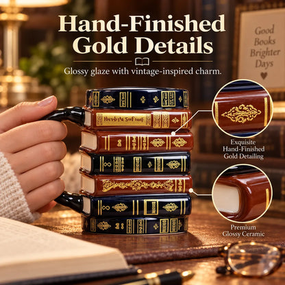 3D Stacked Vintage Book Mug: Cozy Library Style Coffee Cup for Book Lovers, Reading Nook & Home Desk