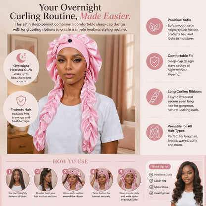 Satin Sleep Bonnet with Long Curling Ribbons for Heatless Curls