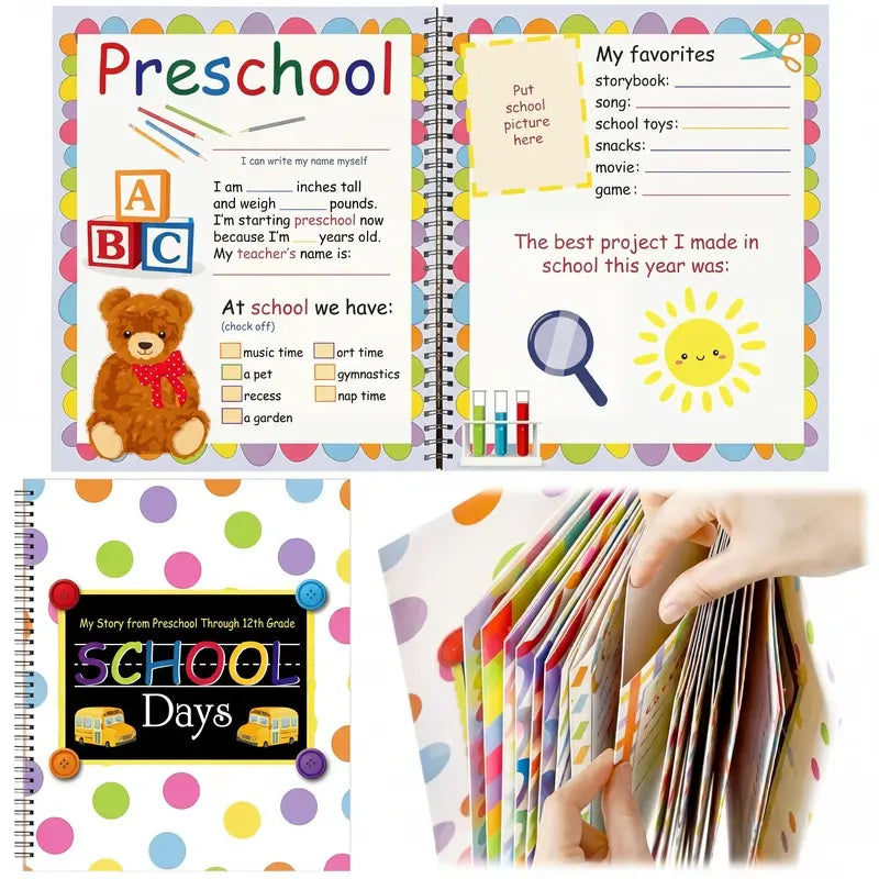 📚❤️School Memory Book - Preschool to 12th Grade Keepsake Album for Cherished School Photos & Childhood Memories