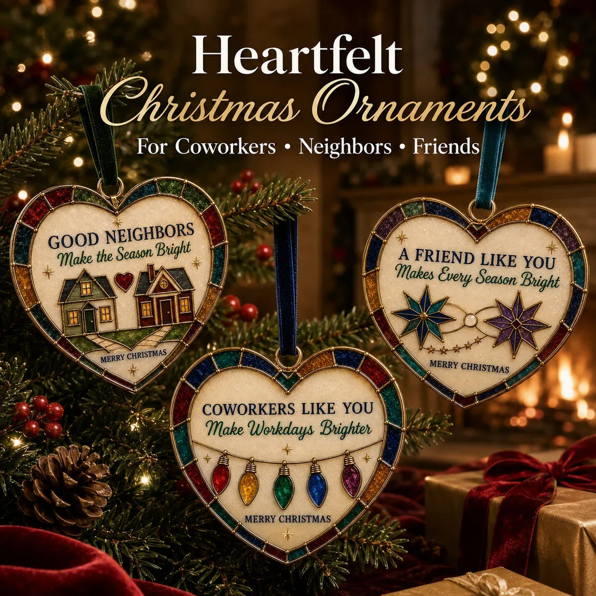 ⏳ Last Day 49% OFF – ❤️ Christmas Heart Ornament Collection | 7 Stained-Glass-Inspired Designs with Meaningful Messages for Mom, Grandma, Sister, Teachers, Coworkers, Neighbors & Friends 🎄