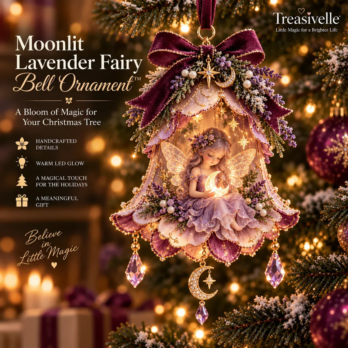 ⏳ Last Day 49% OFF – 🧚 Enchanted Fairy Bell Christmas OrnamentTM | 7 Light-Up Floral Designs with Warm LED Glow & Crystal Charms ✨