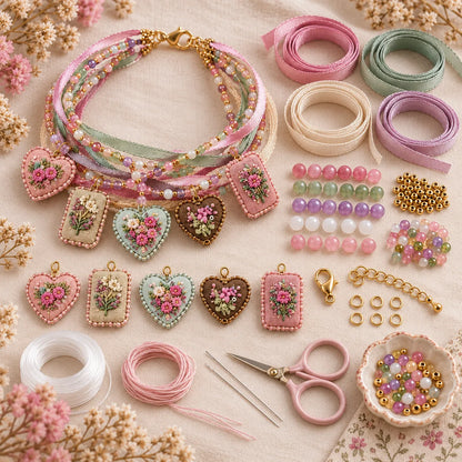 🌸 Embroidered Floral Charm Bracelet DIY Kit