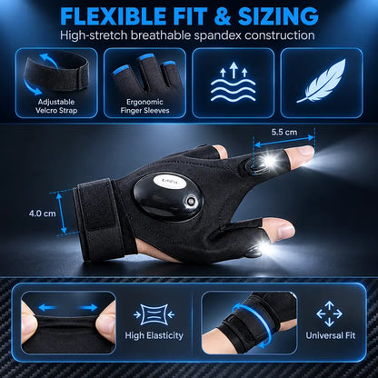 One Pair LED Finger Flashlight Gloves, Hands-Free LED Light Gloves for Fishing,Camping,Repair 🎣