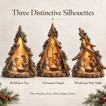 Old-World Lighted Nativity Trees