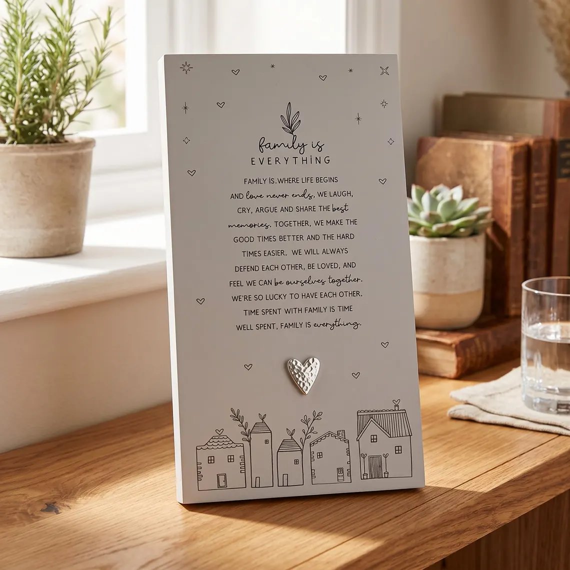 ❤️✨Family Is Everything Plaque Gift – Standing Plaque With Sentimental Quote & Raised Heart