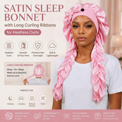 Satin Sleep Bonnet with Long Curling Ribbons for Heatless Curls