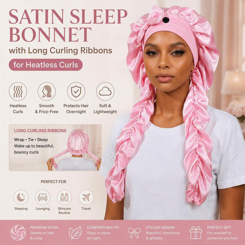 Satin Sleep Bonnet with Long Curling Ribbons for Heatless Curls