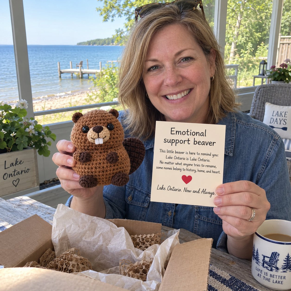 Lake Ontario Emotional Support Beaver | Canadian Crochet Keepsake with Message Card